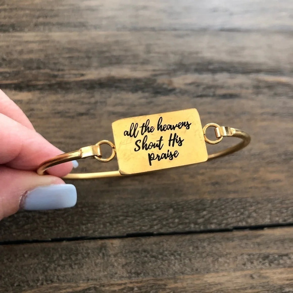 Plunder Gold Tone All The Heavens Shout His Praise Bangle Bracelet Christian - Picture 2 of 4